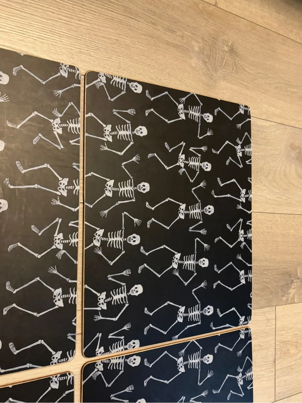 Williams Sonoma Spooky Dancing Skeletons Hardmat Placemat Halloween Set of 4